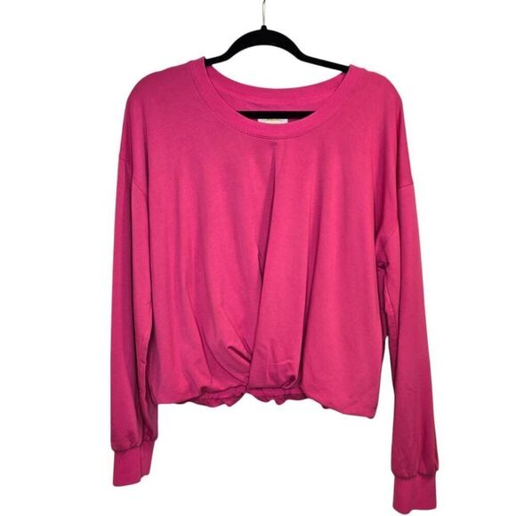 Anthropologie Maeve Cropped Sweatshirt Women's Large Pink Twist Front Gorpcore - Picture 2 of 7